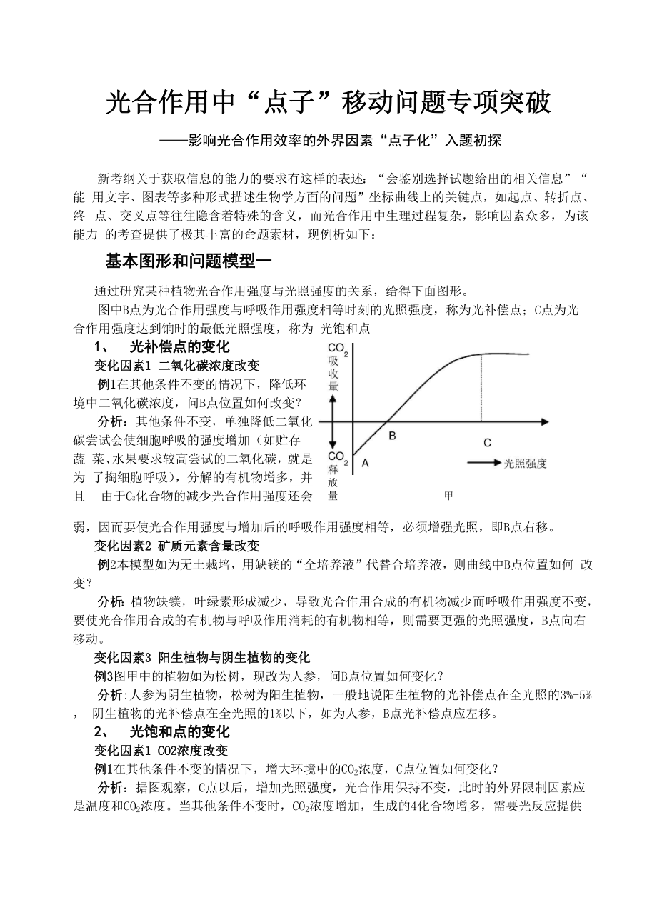 光合作用中点子移动问题专项突破_第1页