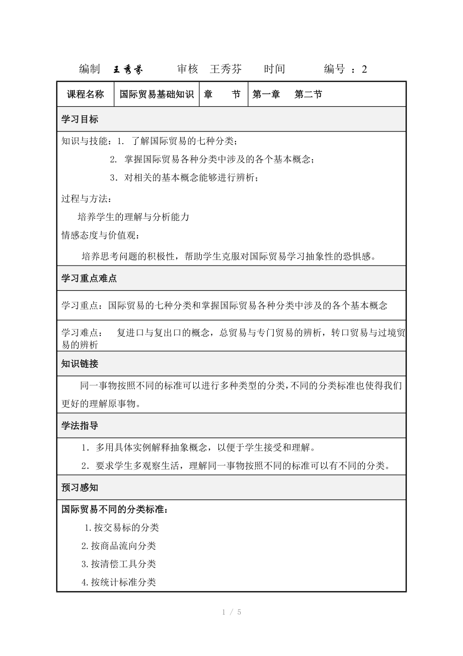 国际贸易基础知识导学案_第1页