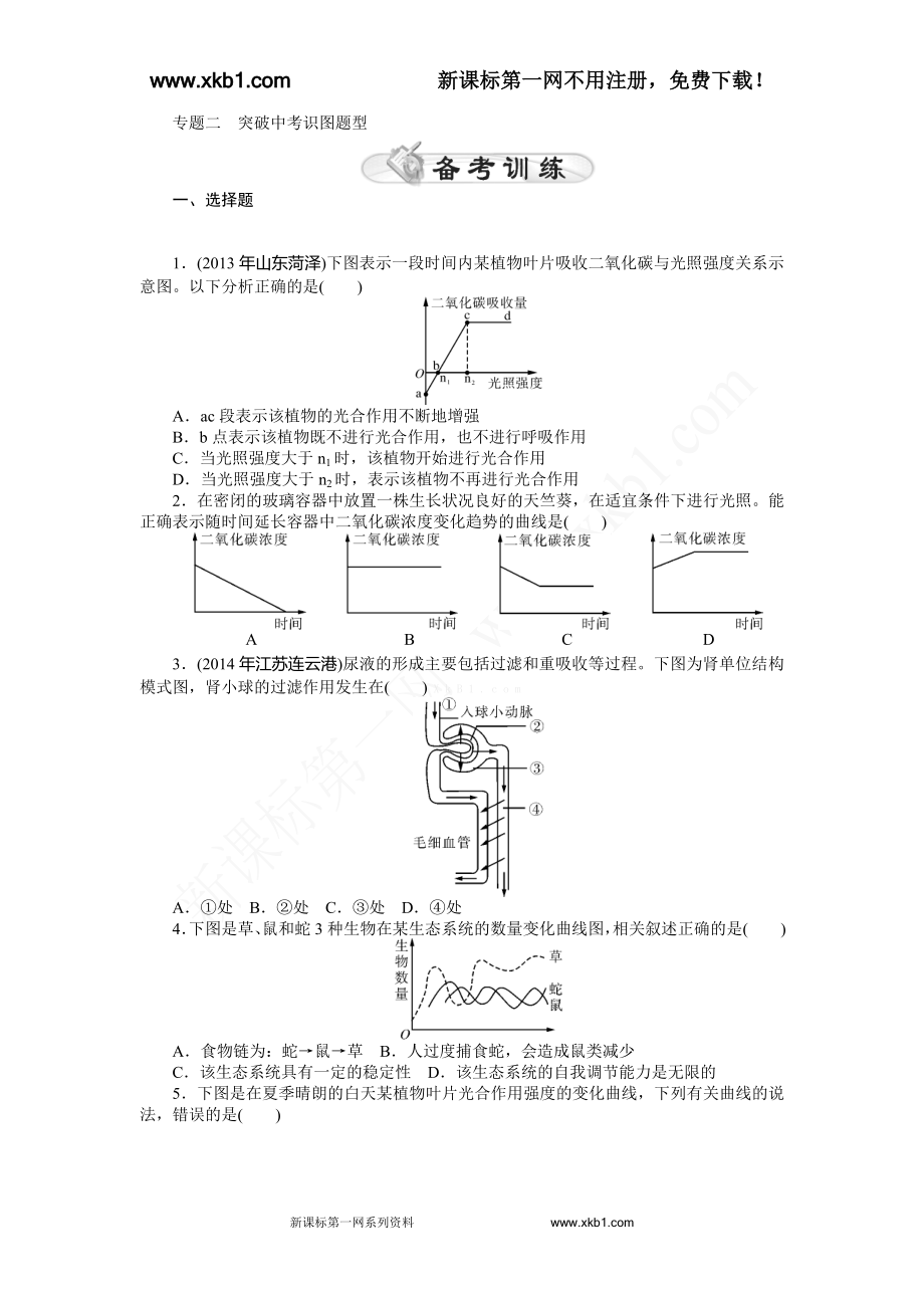 2015年《中考風(fēng)向標(biāo)》中考生物專題突破：專題二 突破中考識圖題型_第1頁