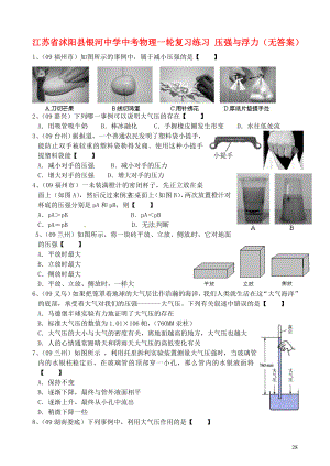 江蘇省沭陽縣銀河中學中考物理一輪復習練習 壓強與浮力(無答案)