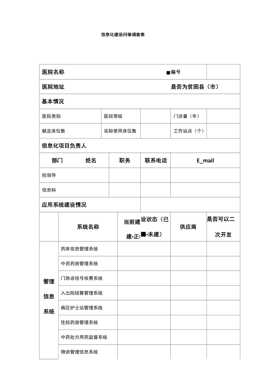 医院信息化建设问卷调查表_第1页