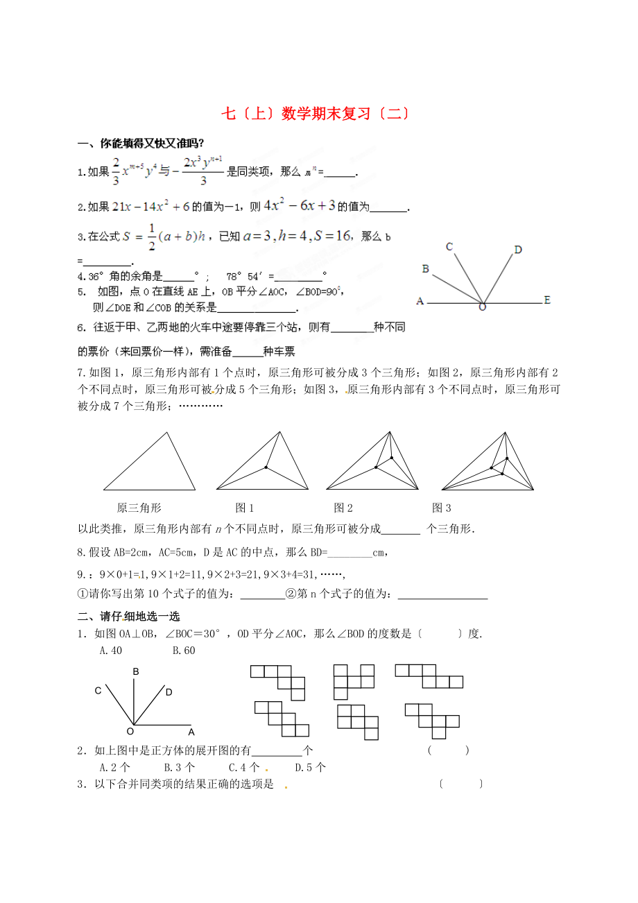 整理版七上数学期末复习二_第1页