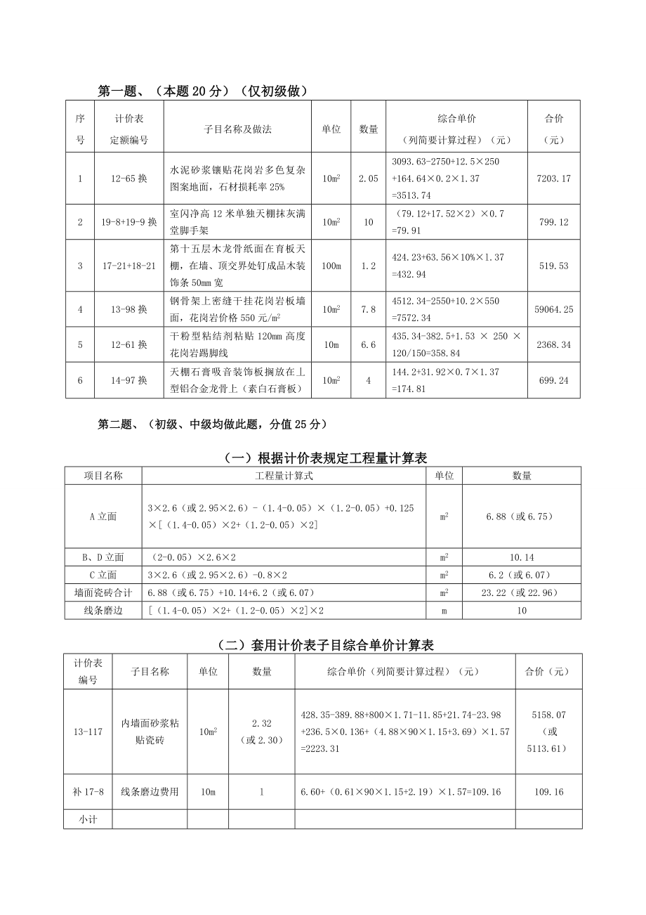 二一三年江苏省建设工程造价员资格考试装饰案例答案_第1页