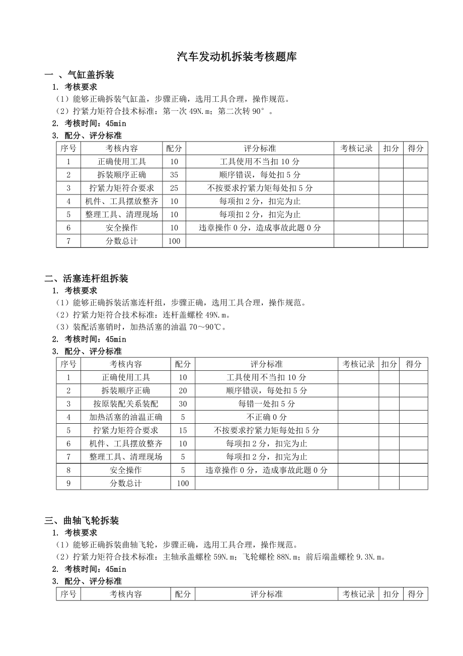 汽车发动机拆装考核题库新_第1页