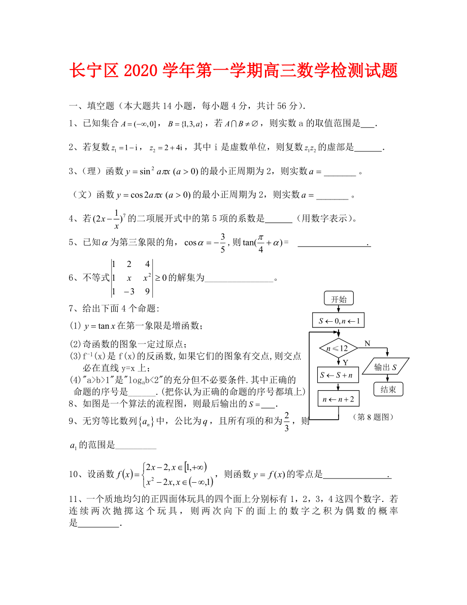 上海长宁区高三调研有答案数学_第1页