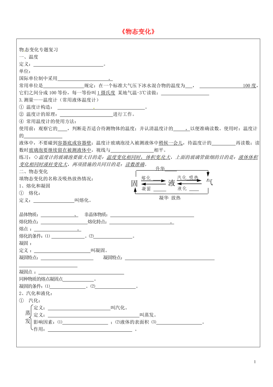 贵州省贵阳市2015届中考物理总复习《物态变化》专题_第1页