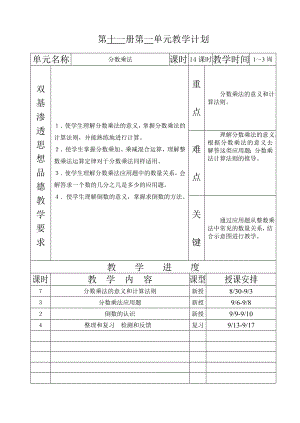 分?jǐn)?shù)乘法 教學(xué)計(jì)劃及教案