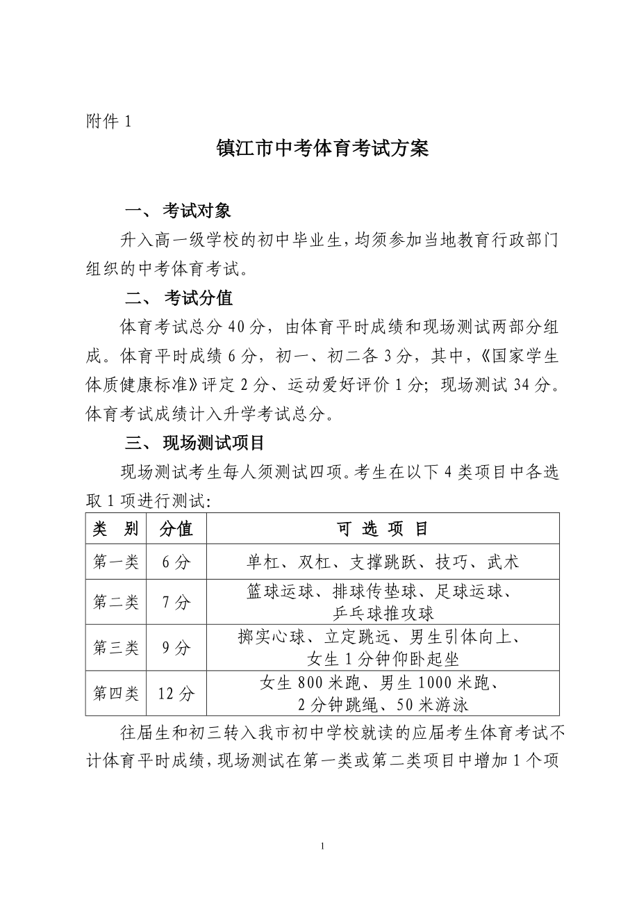 2016镇江中考体育考试方案、规则和评分标准_第1页