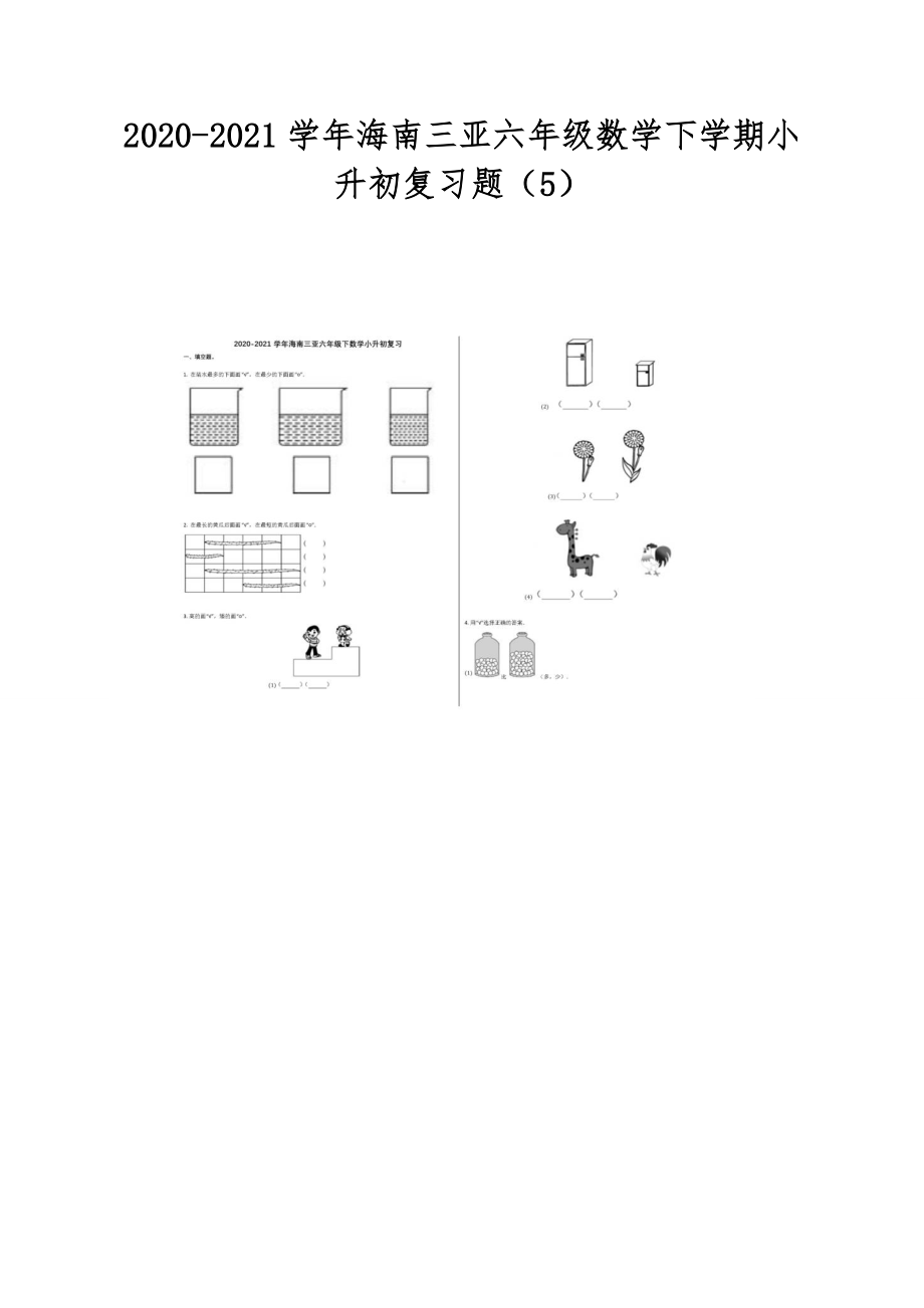 海南三亚六年级数学下学期小升初复习题5_第1页