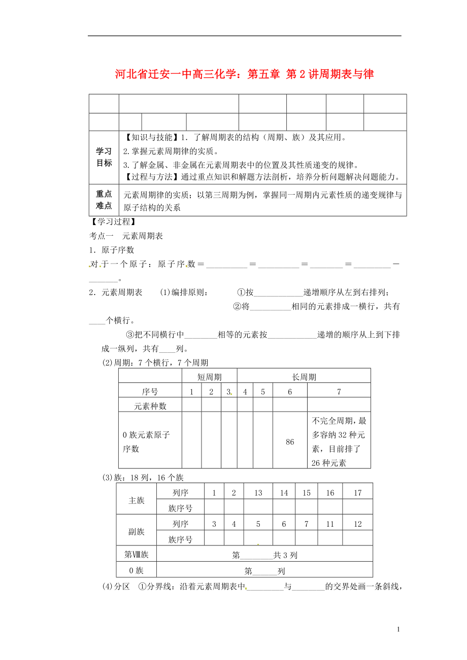 河北省遷安一中高三化學(xué) 第五章 第2講周期表與律練習(xí)_第1頁(yè)