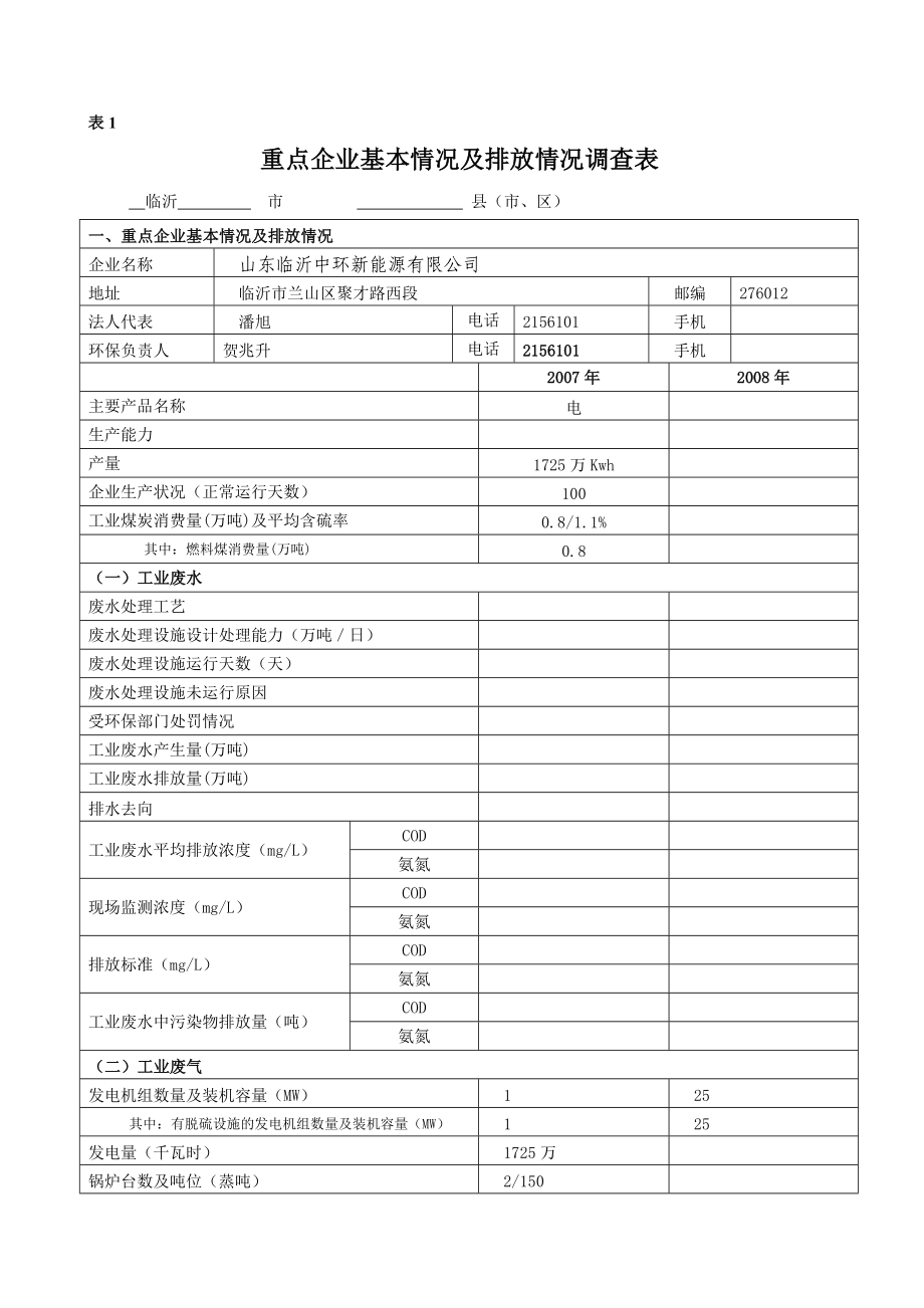 重点企业基本情况及排放情况调查表_第1页