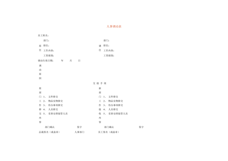 企业员工离职管理人事调动表_第1页