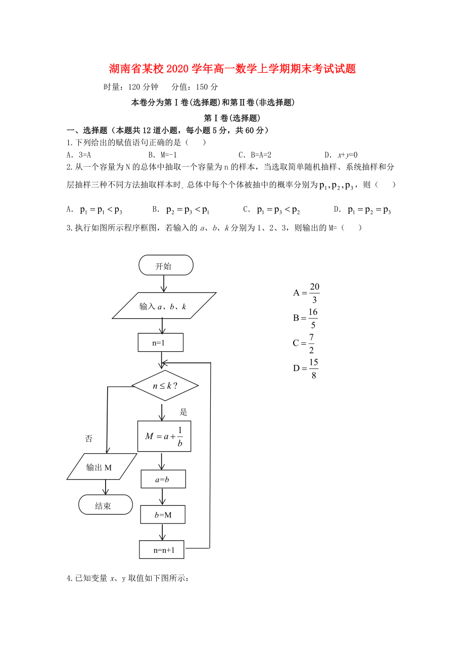 湖南省某校高一数学上学期期末考试试题通用_第1页