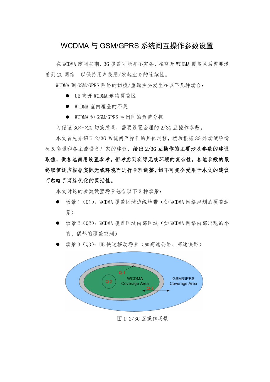 WCDMA及GSMGPRS系统间互操作参数设置_第1页