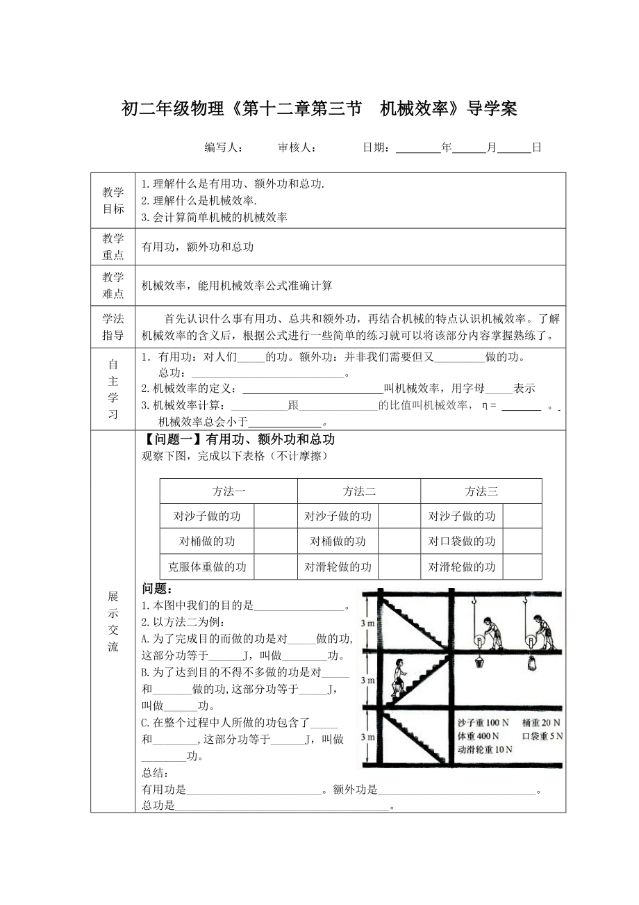 人教版九年级物理下册处不在的能量第十五章功和机械能二机械效率教案2_第1页