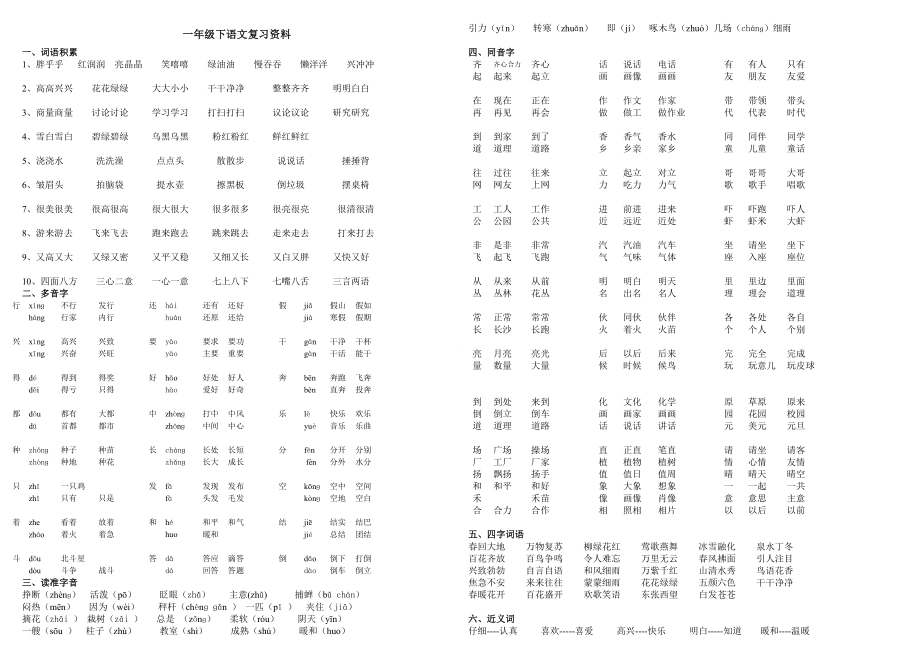 人教版一年级下册期末复习_第1页