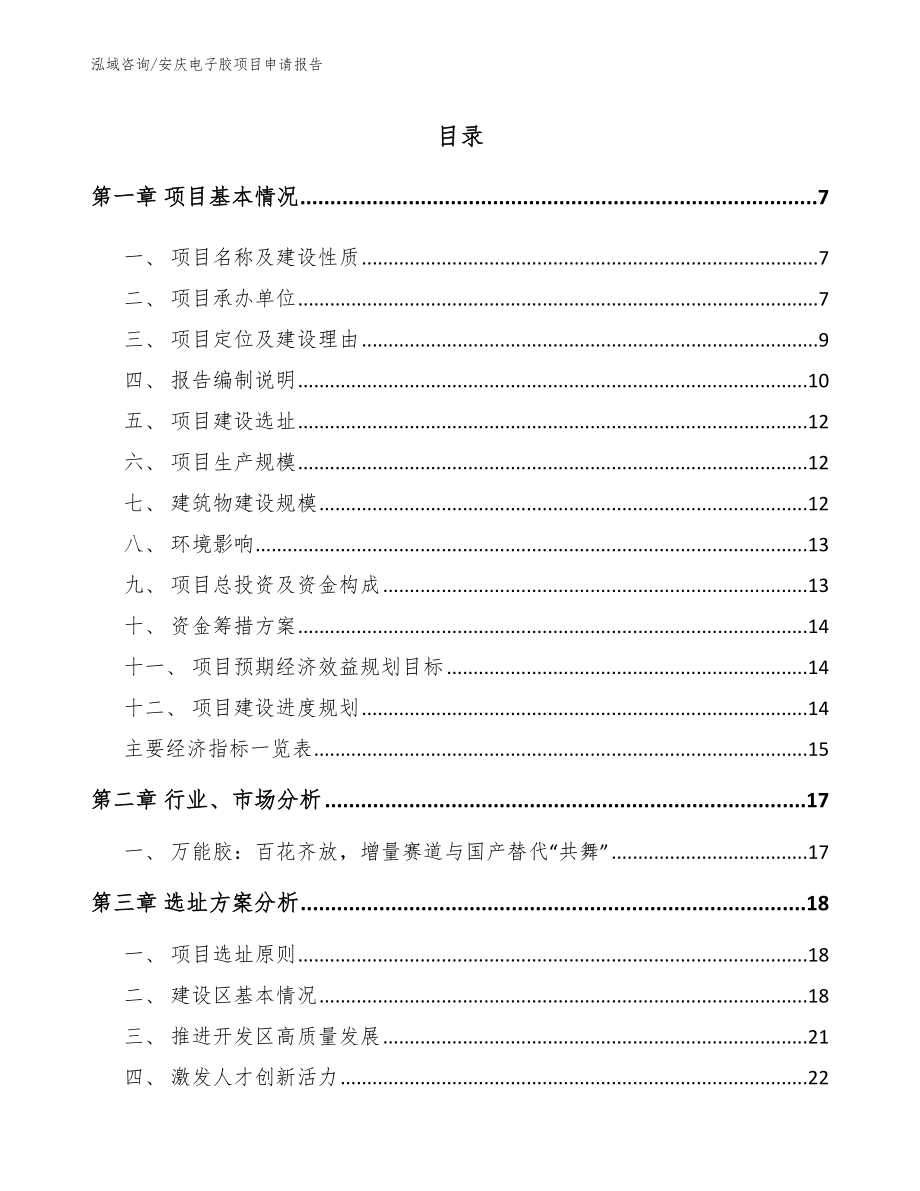 安庆电子胶项目申请报告范文参考_第1页