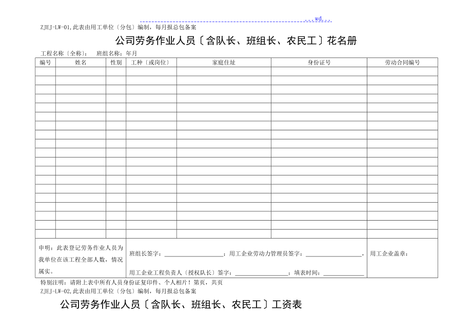 劳务实名制管理标准化表格_第1页