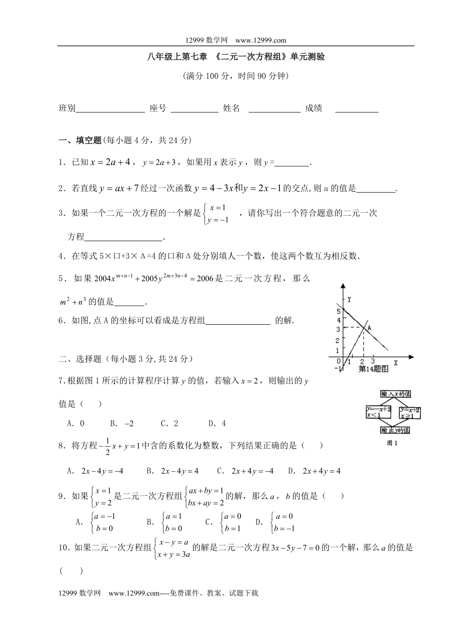 北師大版八年級(jí)上《第七章二元一次方程組》同步練習(xí)_第1頁(yè)