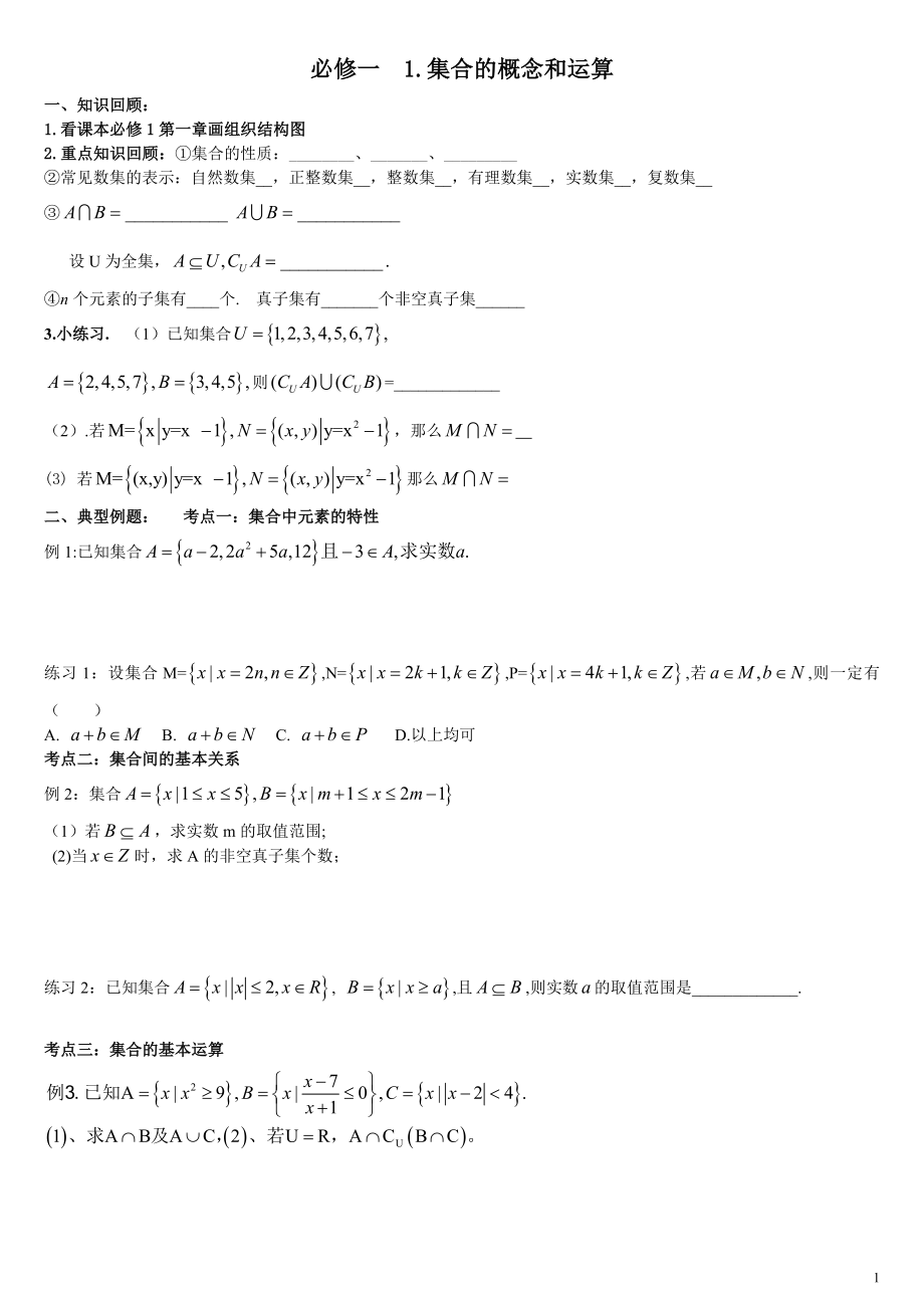 高中数学一轮复习精华版必修1-2_第1页