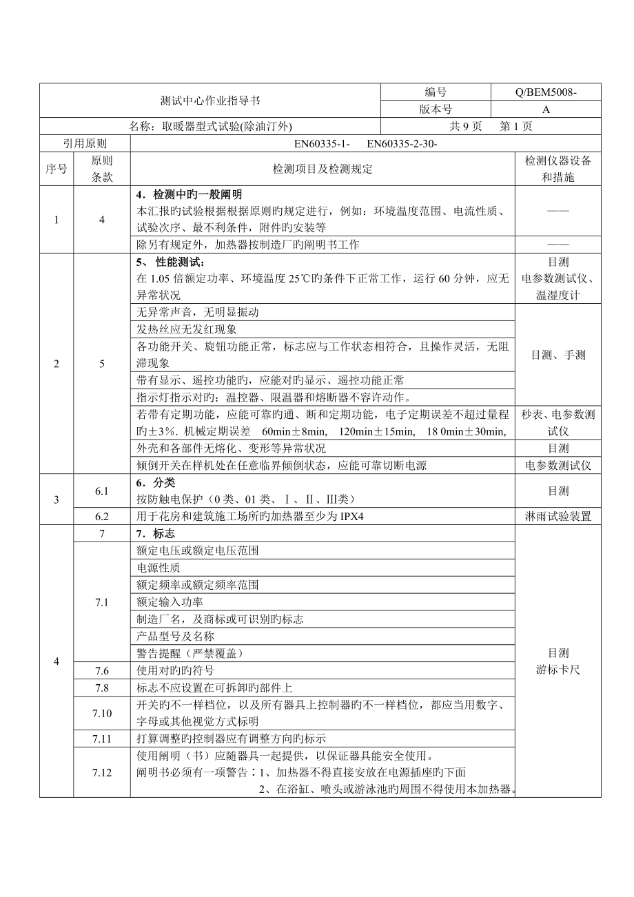 取暖器型式试验测试中心作业指导书汇总_第1页