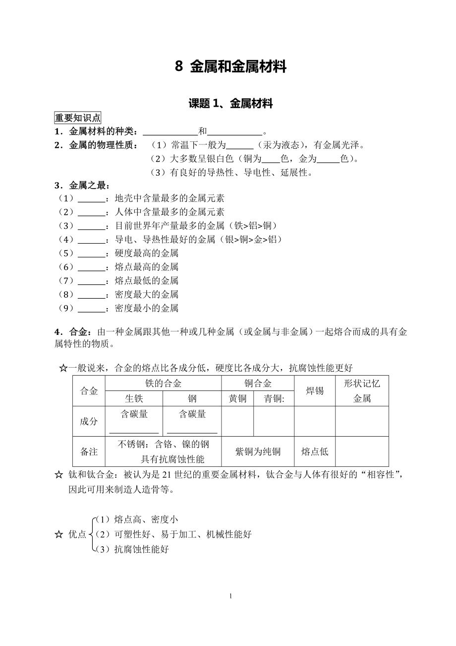 九年級(jí)化學(xué) 第八單元 金屬及金屬材料_第1頁(yè)