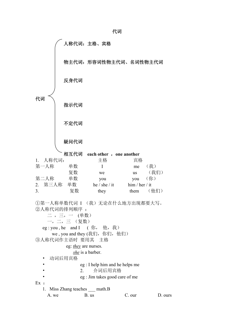 初中代词专题知识点讲解和练习(共9页)_第1页