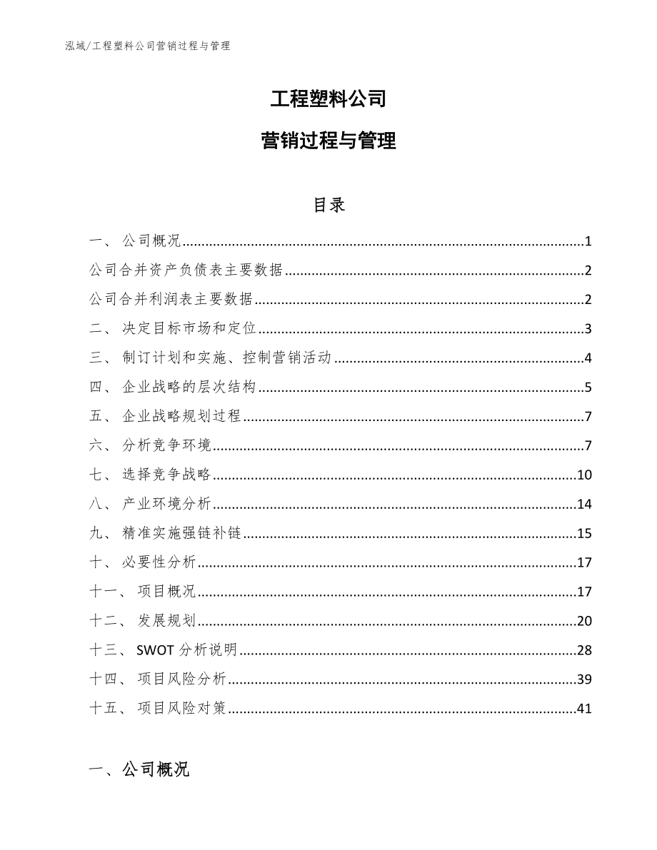 工程塑料公司营销过程与管理（参考）_第1页