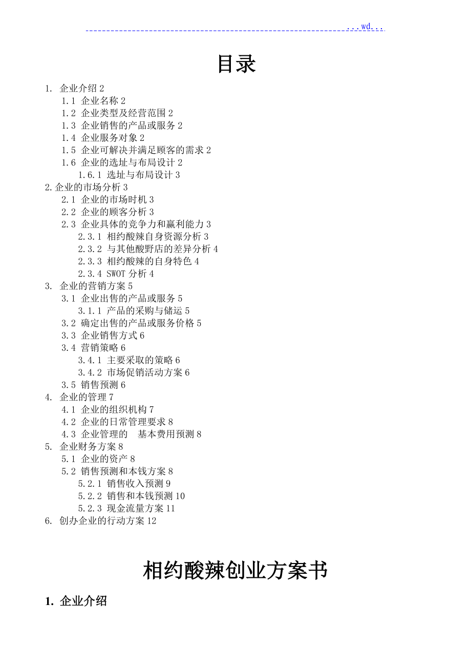 小型企业实施计划书范文_第1页