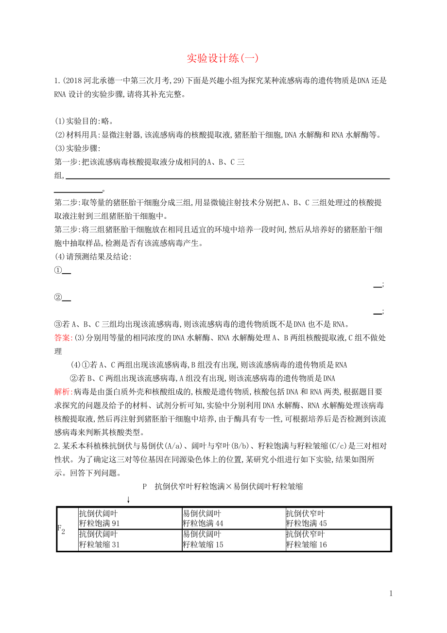 2019高考生物二轮优训练习 实验设计练_第1页