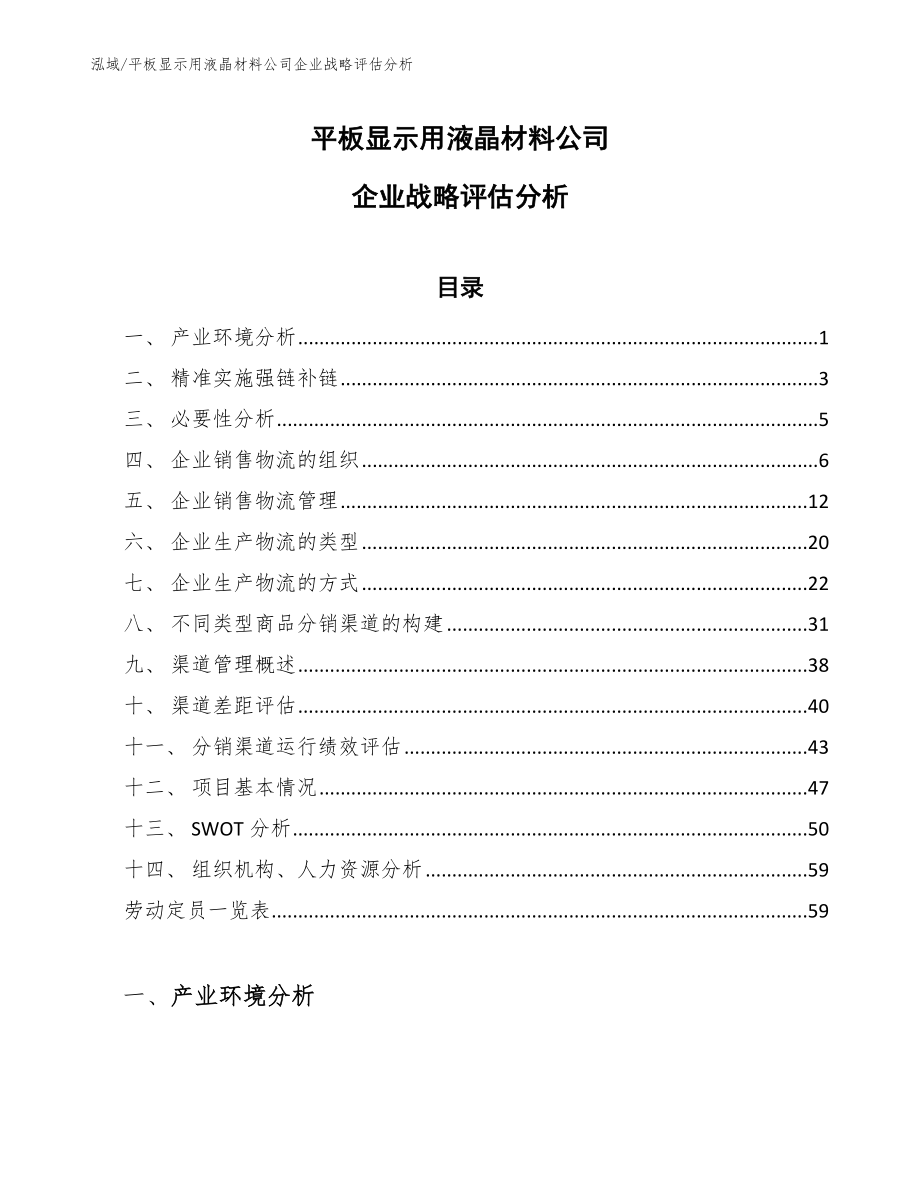 平板显示用液晶材料公司企业战略评估分析【范文】_第1页