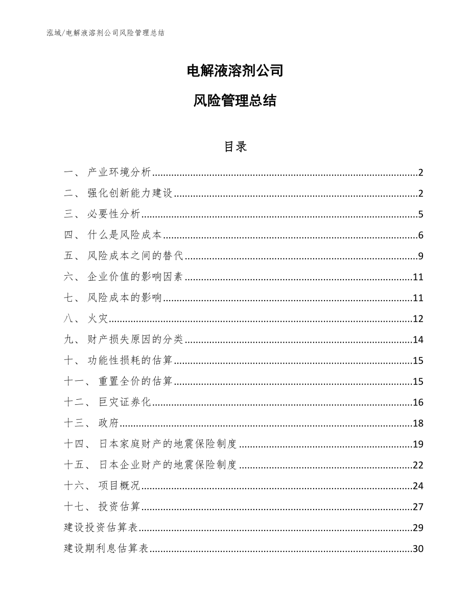 电解液溶剂公司风险管理总结【参考】_第1页