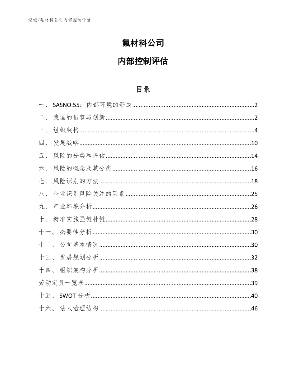 氟材料公司内部控制评估_参考_第1页