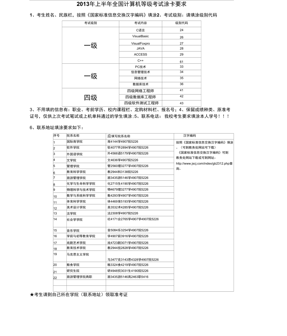 2013年上半年全国计算机等级考试涂卡要求_第1页