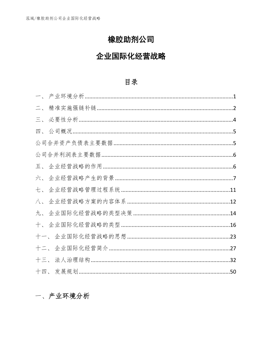 橡胶助剂公司企业国际化经营战略_范文_第1页