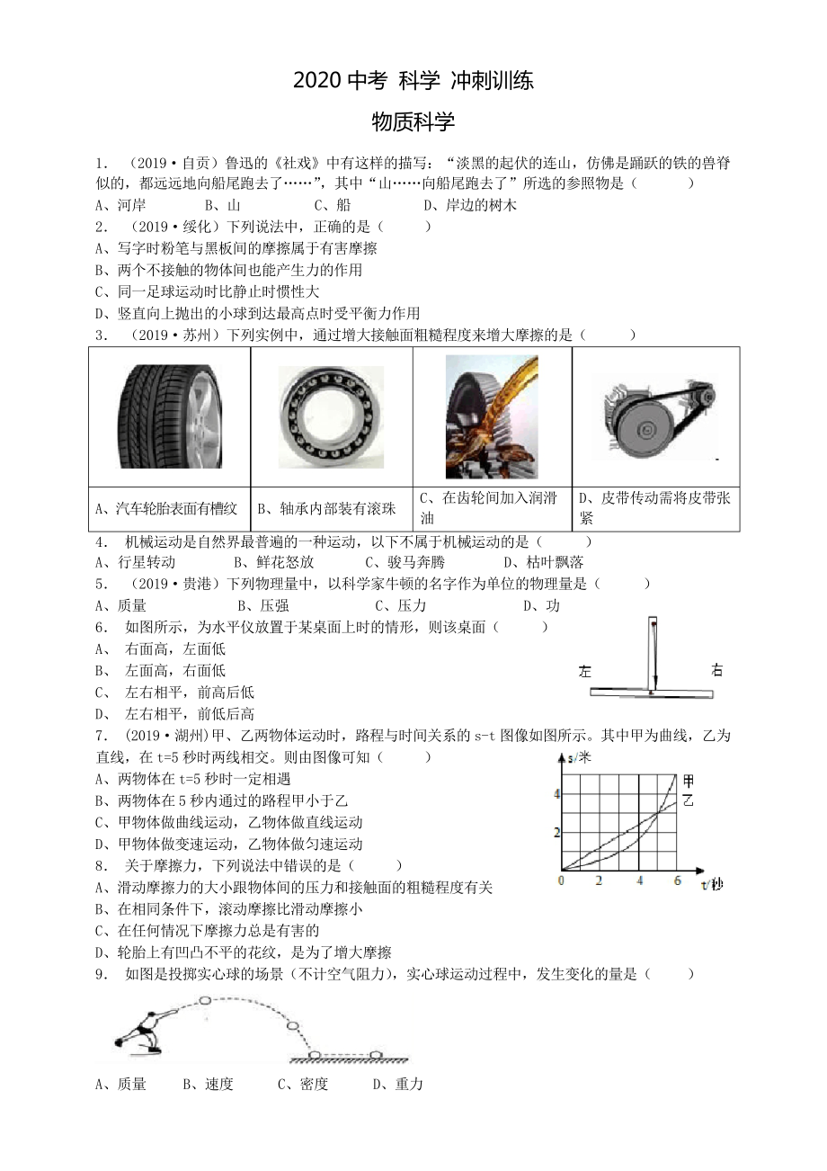 2020中考科學 沖刺訓練_第1頁