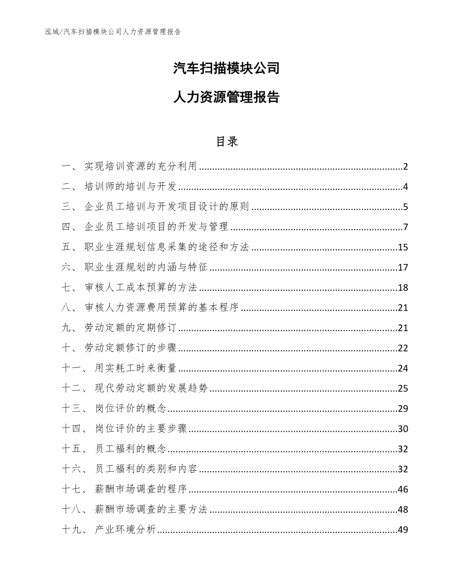 汽车扫描模块公司人力资源管理报告（参考）_第1页