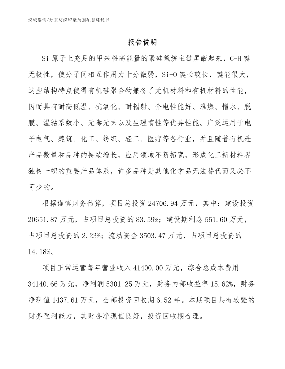 丹东纺织印染助剂项目建议书_第1页