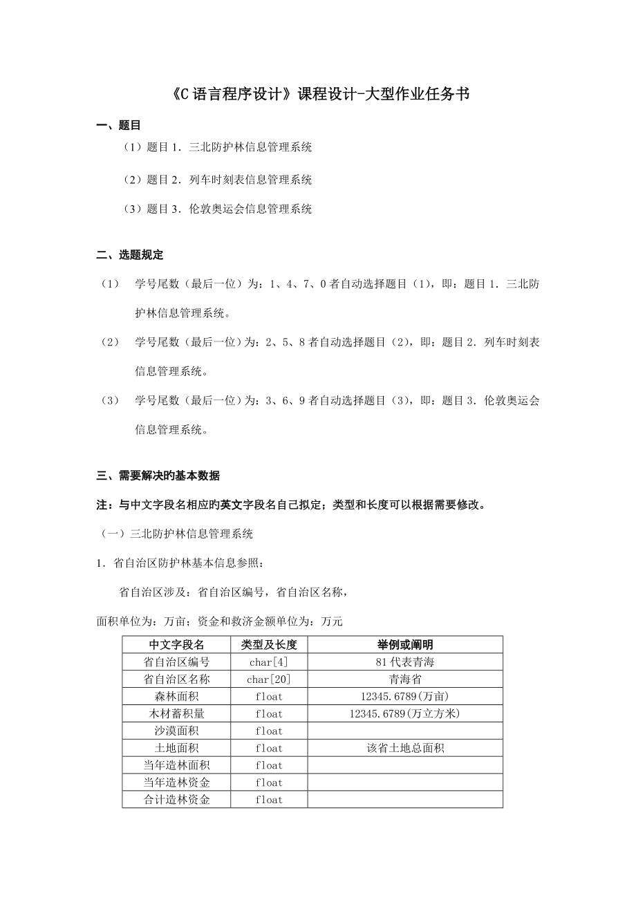 语言程序设计优质课程设计大型作业任务书_第1页