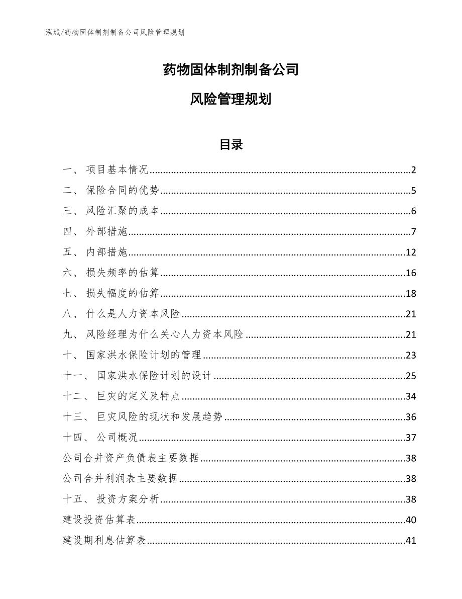 药物固体制剂制备公司风险管理规划_第1页