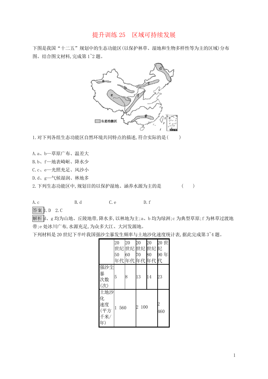 2019高考地理大二輪復習 專題九 區(qū)域可持續(xù)發(fā)展 提升訓練25 區(qū)域可持續(xù)發(fā)展(考試專用)_第1頁