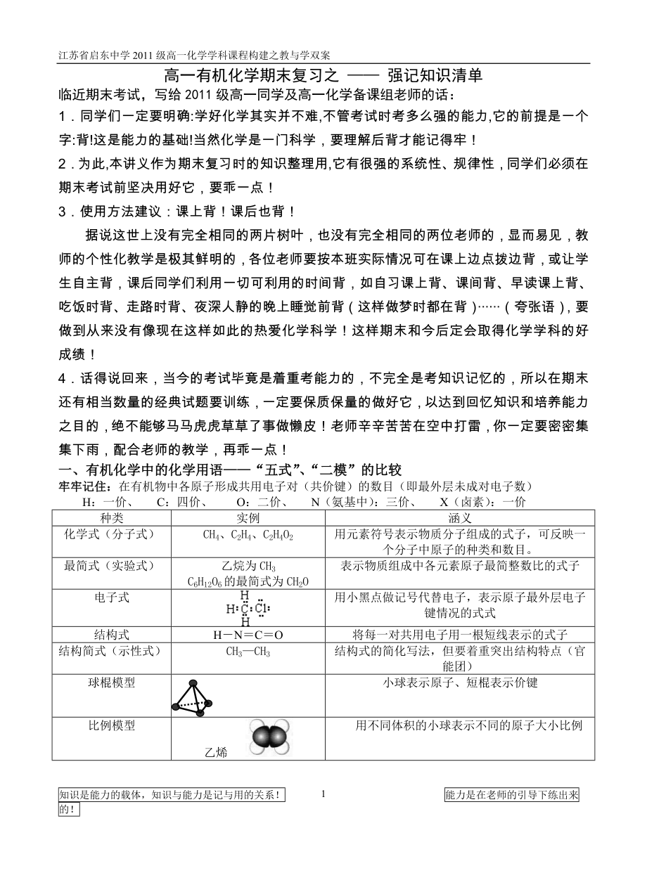 有机化学知识清单_第1页