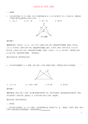 2020中考數(shù)學(xué)試題分類匯編 知識(shí)點(diǎn)28 全等三角形