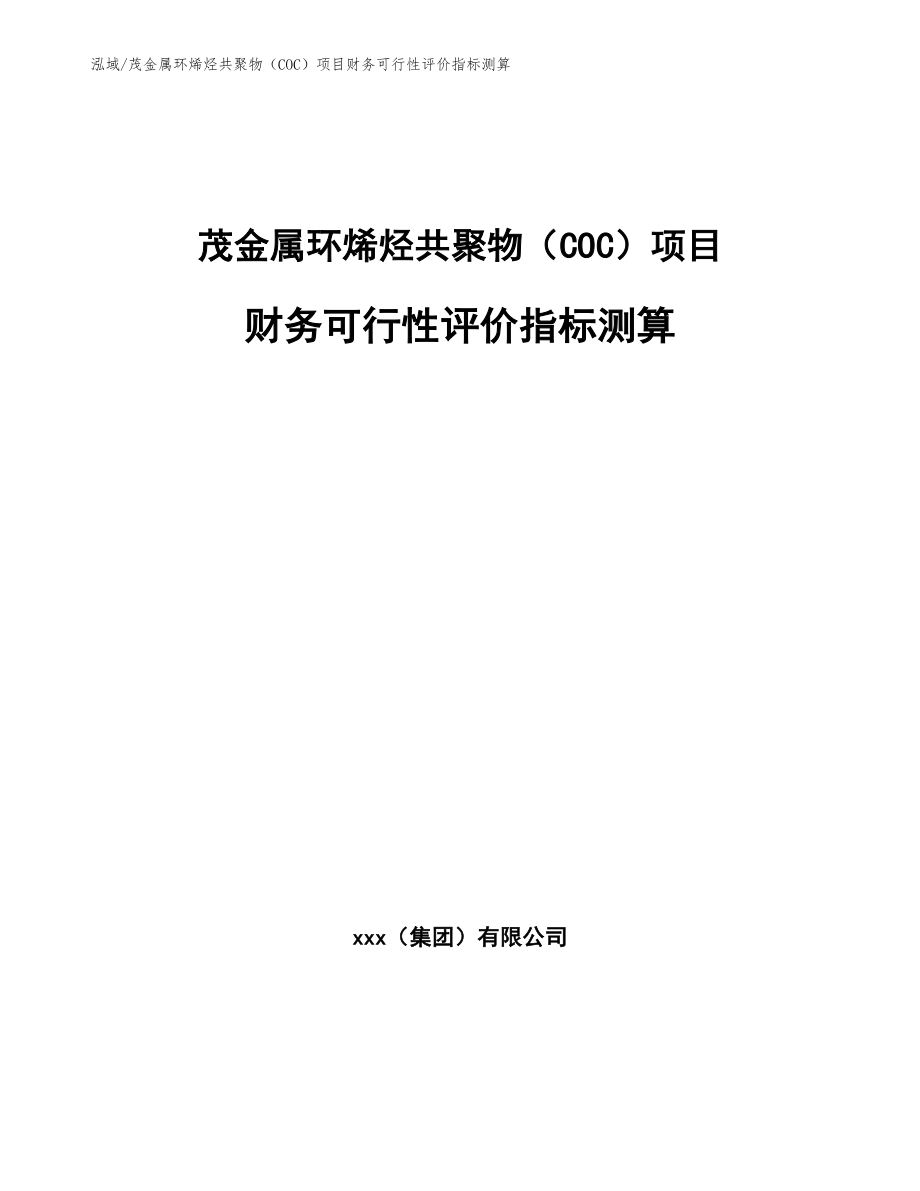 茂金属环烯烃共聚物（COC）项目财务可行性评价指标测算【参考】_第1页