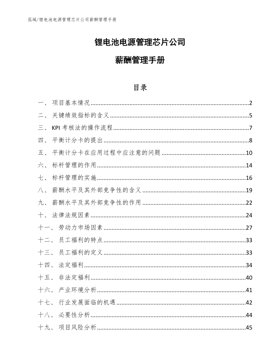 锂电池电源管理芯片公司薪酬管理手册_第1页