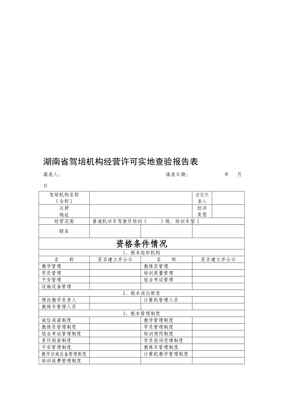 湖南省驾培机构经营许可实地查验报告表_第1页