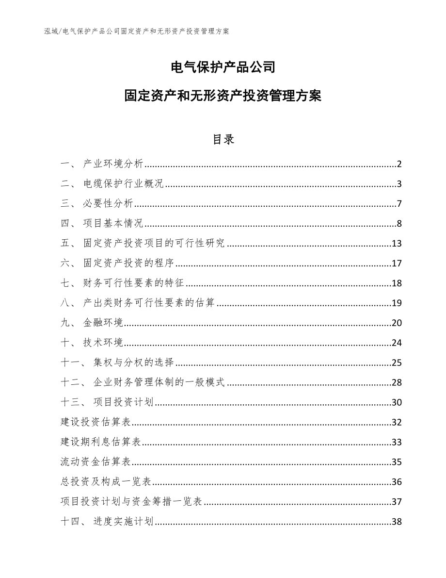 电气保护产品公司固定资产和无形资产投资管理方案_第1页