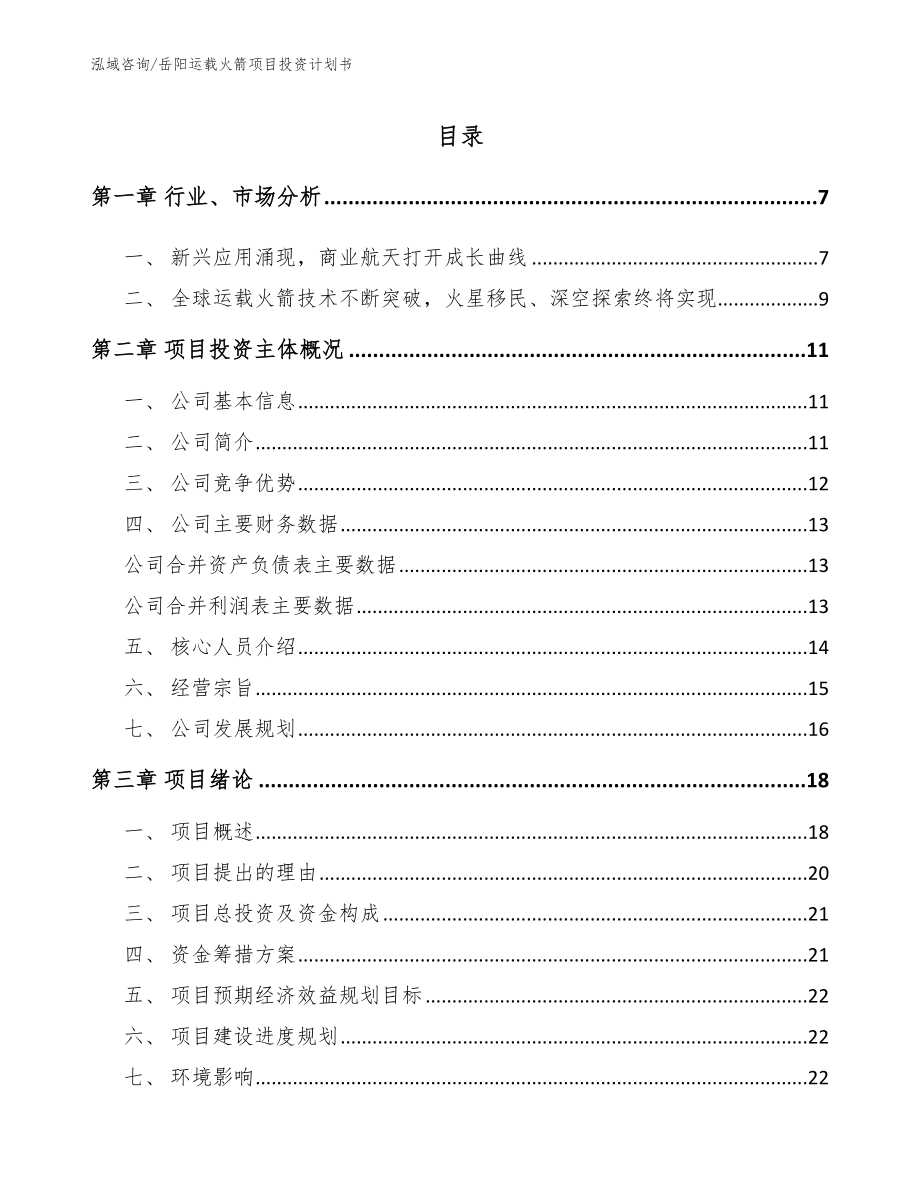 岳阳运载火箭项目投资计划书_模板参考_第1页