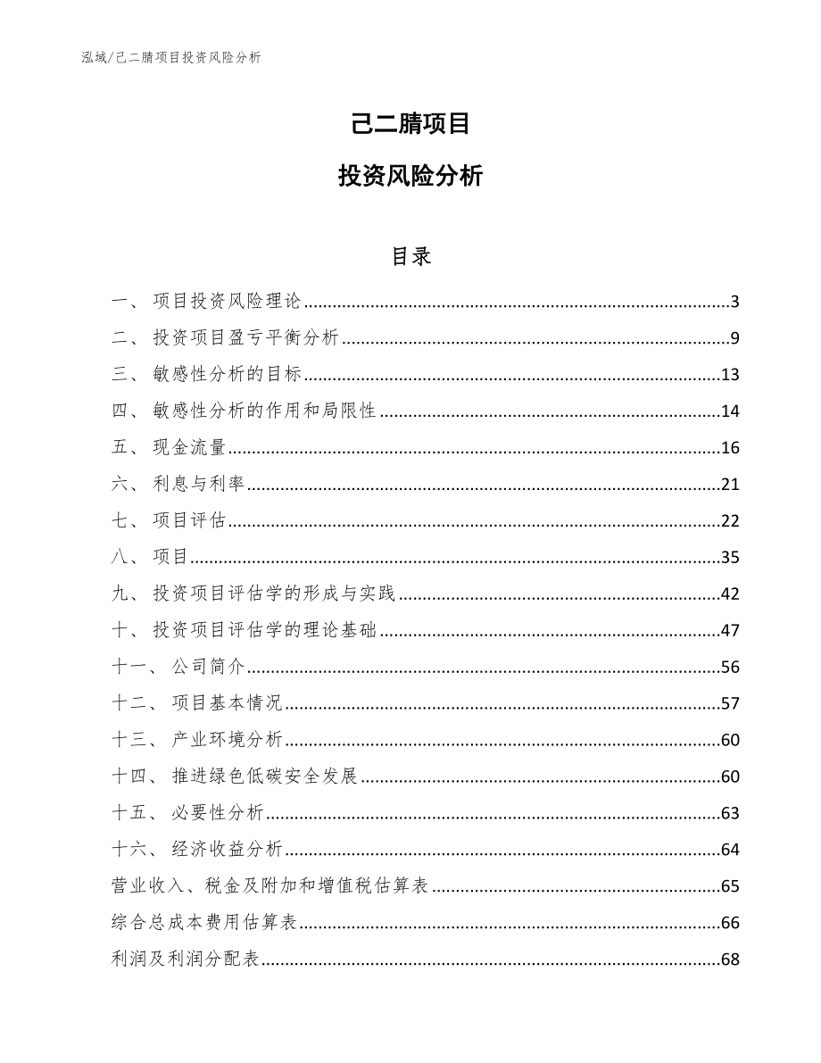 己二腈项目投资风险分析【参考】_第1页