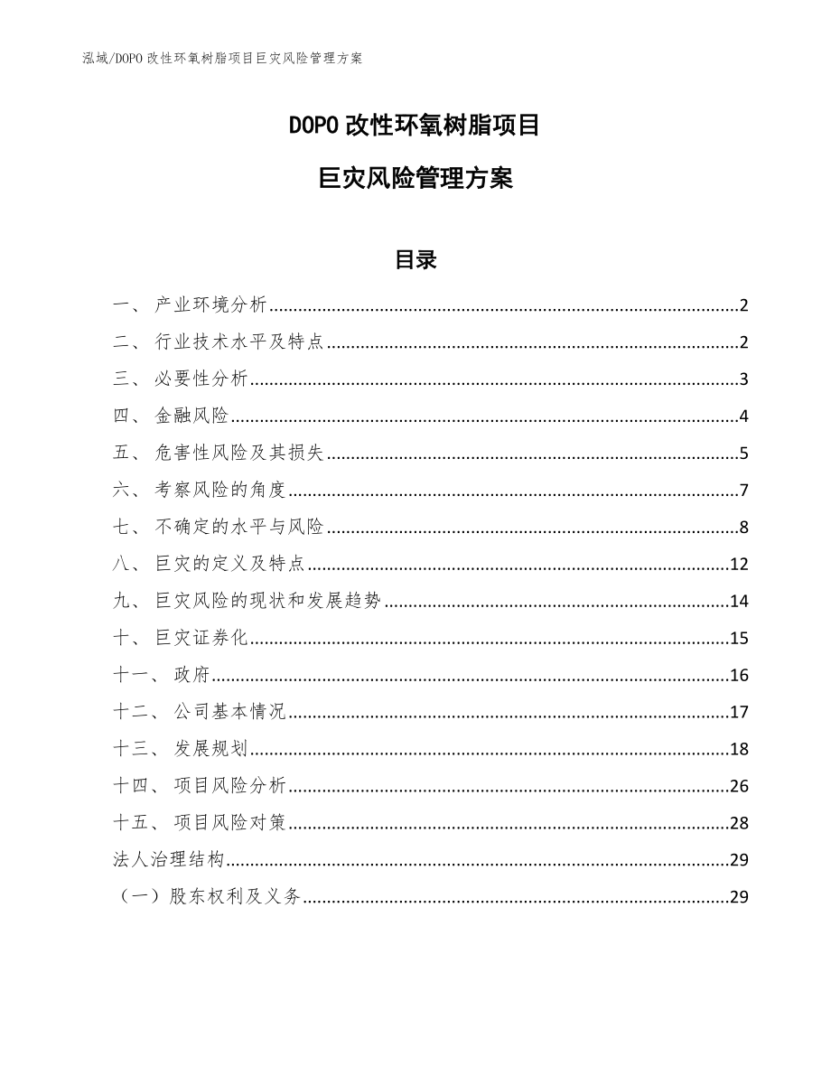 DOPO改性环氧树脂项目巨灾风险管理方案_范文_第1页